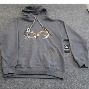 NWT RealTree Camo Logo Hoodie Sweatshirt Gray‎ Fleece Men's Size Large